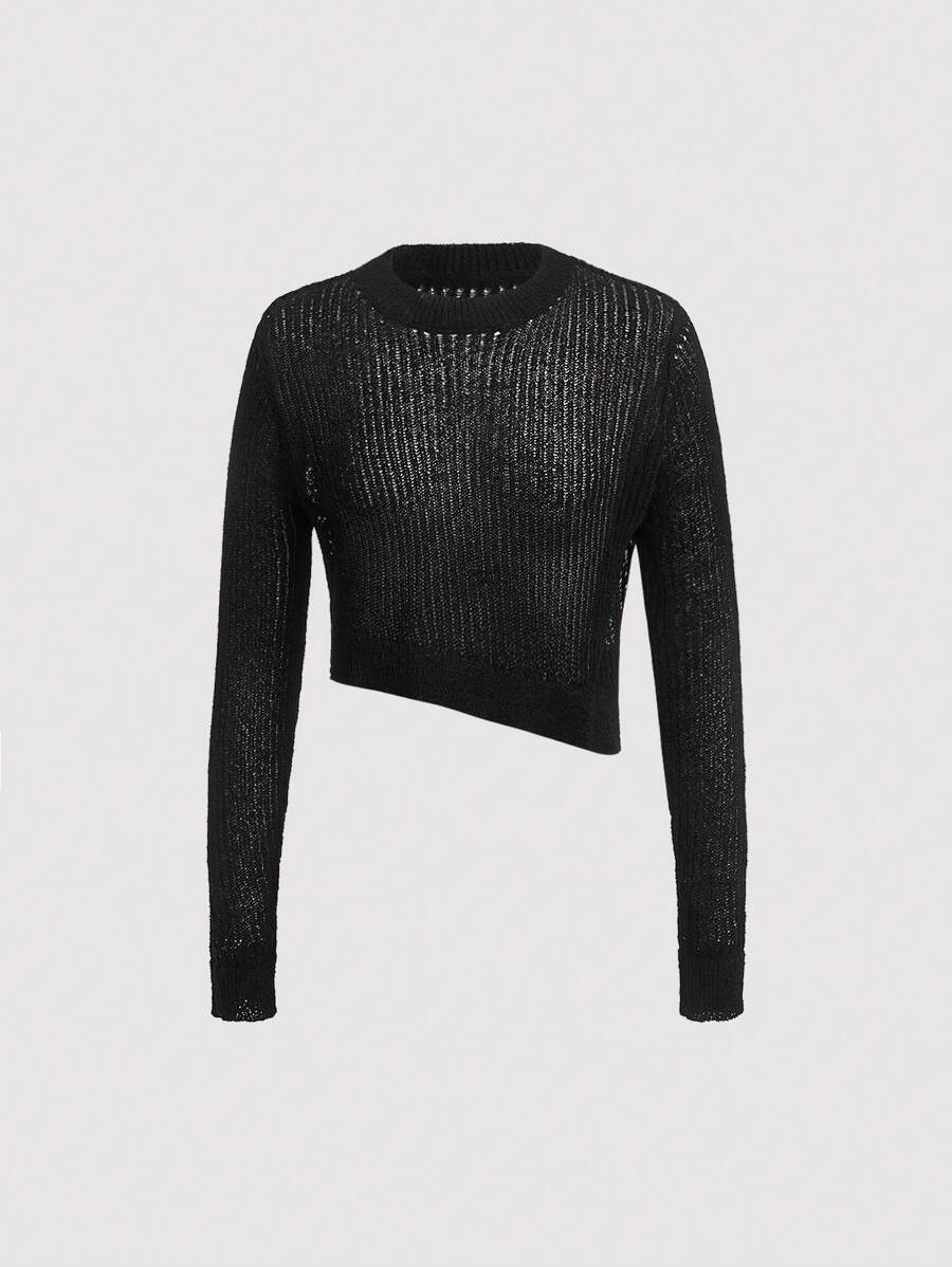 SHEIN MOD 純色短款毛衣（無吊帶上衣） - 黑色 - 查看 1