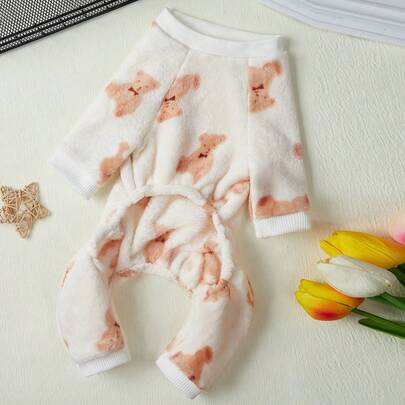 PETSIN 1 件宠物法兰绒白熊连体衣 - 超柔软舒适，适合秋季、冬季和早春；非常适合日常穿着、室内休闲、户外散步、节日庆祝、圣诞派对、家庭聚会、生日活动和可爱的照片拍摄；采用可爱的白熊设计，提供温暖和舒适，并为您的宠物衣柜增添俏皮、喜庆的气息