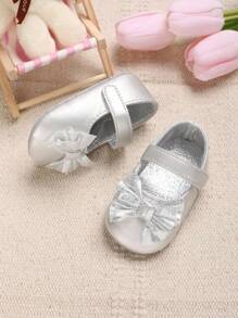 0-1Y Baby Girls' Silver Soft Sole Princess Shoes, Autumn/Spring - Silver - View 6