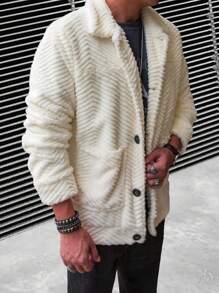 Manfinity Homme Nam Áo Teddy Jackets - Màu be - Xem 7