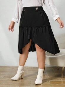 SHEIN Clasi Hơn Cao eo Xù Hoa Sen Váy - màu đen - Xem 3