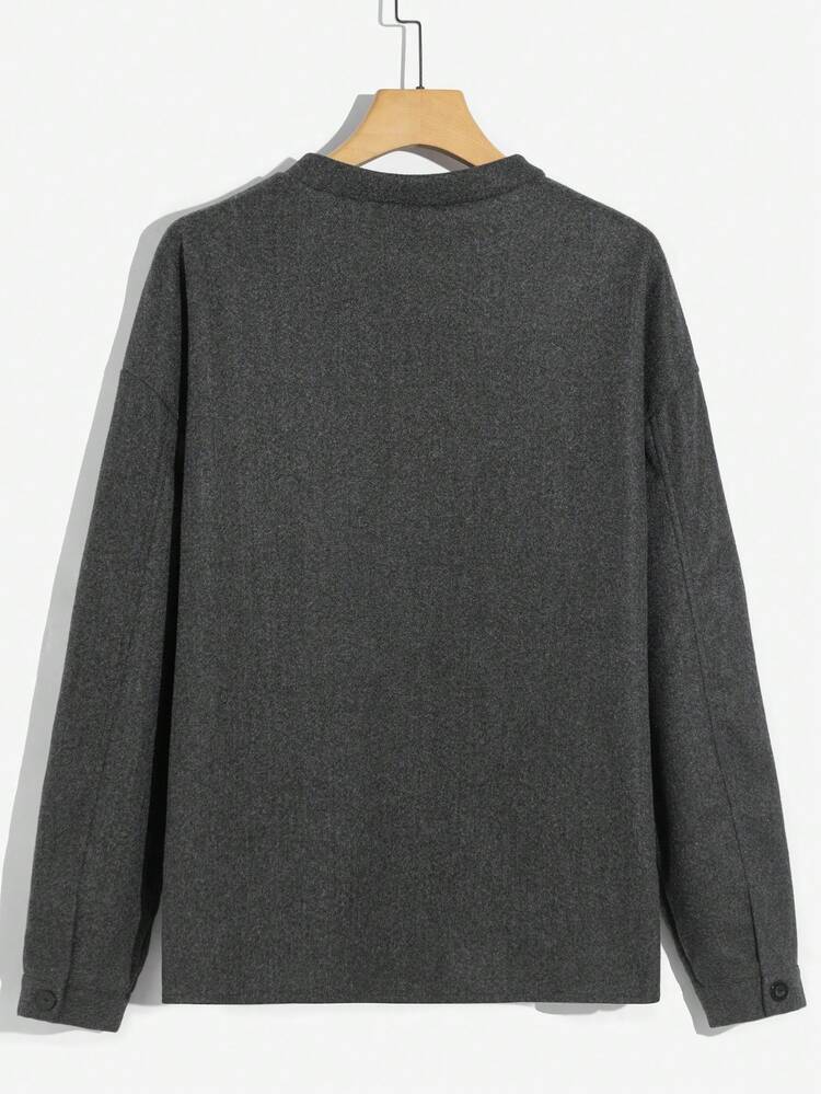 Loose Fit Men's Button Front Overcoat With Drop Shoulders