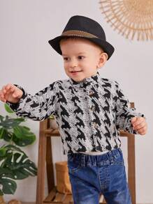 Baby Boy Houndstooth Print Button Front Overcoat - Multicolor - View 6