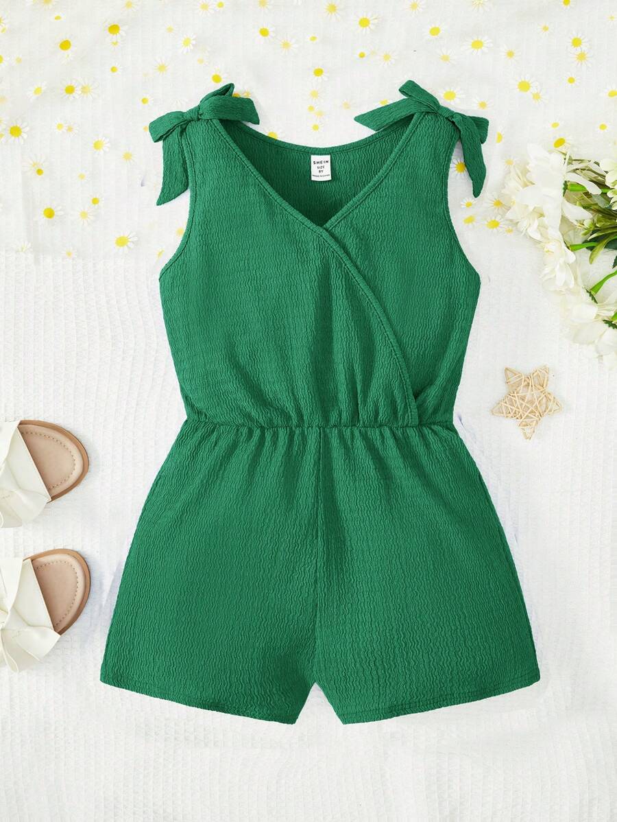 SHEIN Tween Girl Bow Shoulder Wrap Cross Wrap Romper | SHEIN USA