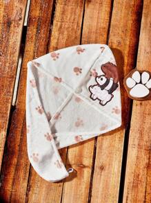 We Bare Bears X SHEIN Bear Embroidery Quick Dry Hair Cap, For Home Bathroom - Multicolor - View 2
