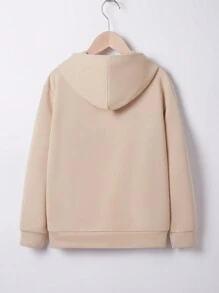 SHEIN 青少年男童休闲印花针织卫衣 秋冬女童服装 - 卡其色 - 查看 2