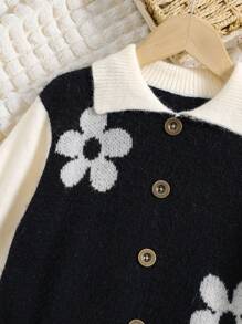 SHEIN Tween Girl Floral Pattern Flounce Sleeve Sweater Dress
