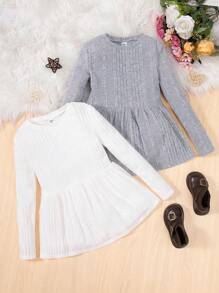 2pcs Tween Girl Solid Ruffle Hem Tee