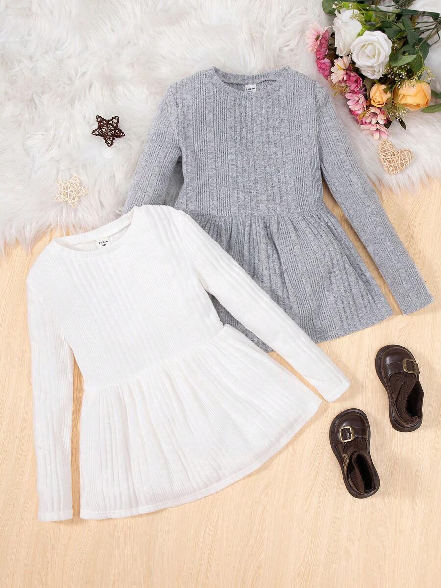 2pcs Tween Girl Solid Ruffle Hem Tee