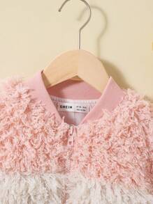 SHEIN Tween Girl Two Tone Fuzzy Coat - Pink - View 4
