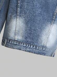 Teen Girl Bleach Wash Ripped Frayed Denim Jacket - Dark Wash - View 5