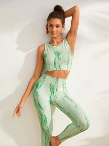 Easithlete Tie Dye Sports Tank Top & Leggings - Multicolor - View 4