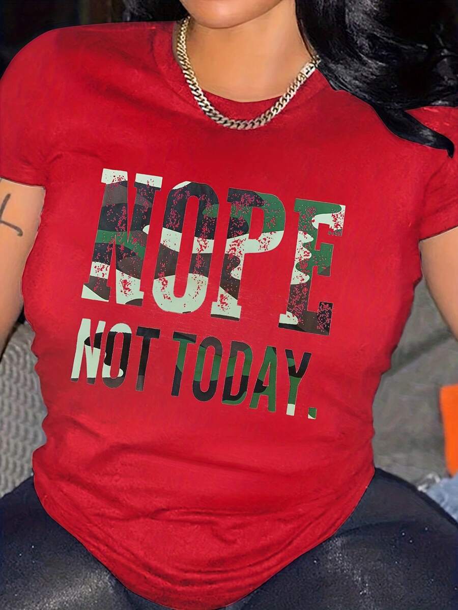 Summer Letter Print Comfortable Round Neck Short Sleeve T-Shirt - Red - View 1