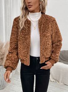 SHEIN LUNE Zip Up Fuzzy Coat