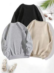 SHEIN Unity Women's Casual Letter & Basketball Print Crew Neck Sweatshirt, Autumn - Multicolor - View 2