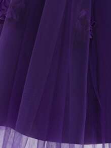 女小童貼花網紗覆蓋派對禮服適用於聖誕 - 紫色 - 查看 5