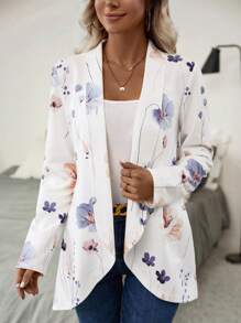 SHEIN Clasi Áo khoác mở phía trước in hoa - trắng - Xem 1