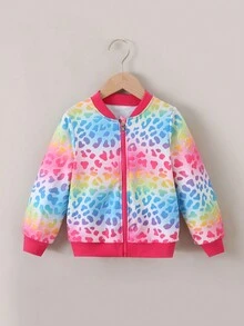 SHEIN Young Girl Leopard Ombre Print Zip Up Bomber Jacket - Multicolor - View 5