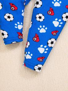SHEIN 寶寶男孩狗和足球印花對比邊綁束貼身睡衣套裝 - 彩色 - 查看 4