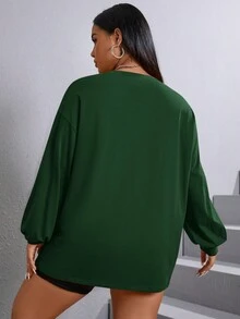 SHEIN EZwear Plus Letter Graphic Drop Shoulder Tee - Dark Green - View 2