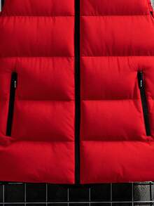 Men Plus Zip Up Puffer Vest Coat - Red - View 5