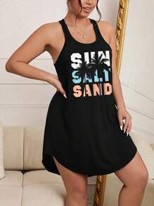 Plus 椰子树 & 字母图案睡衣睡裙