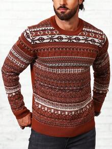 Manfinity Homme Men Geo Pattern Sweater - Camel - View 6