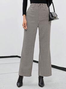 SHEIN Privé Houndstooth Print Slant Pocket Suit Pants - Beige - View 4