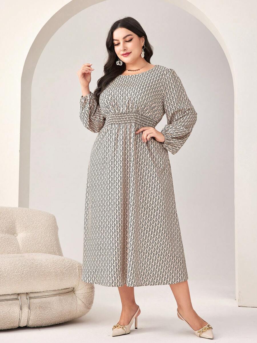 Mulvari Plus Allover Print Lantern Sleeve Dress - Multicolor - View 1