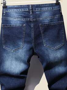Manfinity Homme Herr Mager Jeans Bomull Slitna Mustasch-effekt