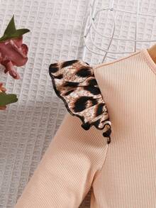 Váy viền bèo in họa tiết da báo cho cô gái trẻ - Màu Khaki - Xem 4