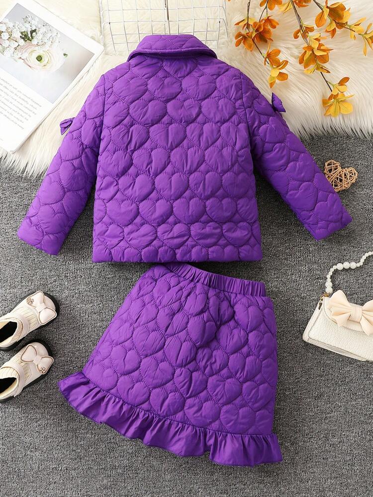 Young Girl Flap Detail Quilted Coat & Ruffle Hem Skirt