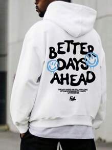 Hơn Khẩu hiệu & Đồ họa Hoạt hình Thả vai Dây rút Hoodie - trắng - Xem 1