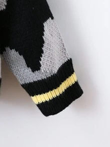 Young Boy Cartoon Pattern Striped Trim Sweater - Multicolor - View 4