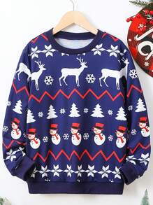 Tween Boy Christmas Print Sweatshirt - Blue - View 1