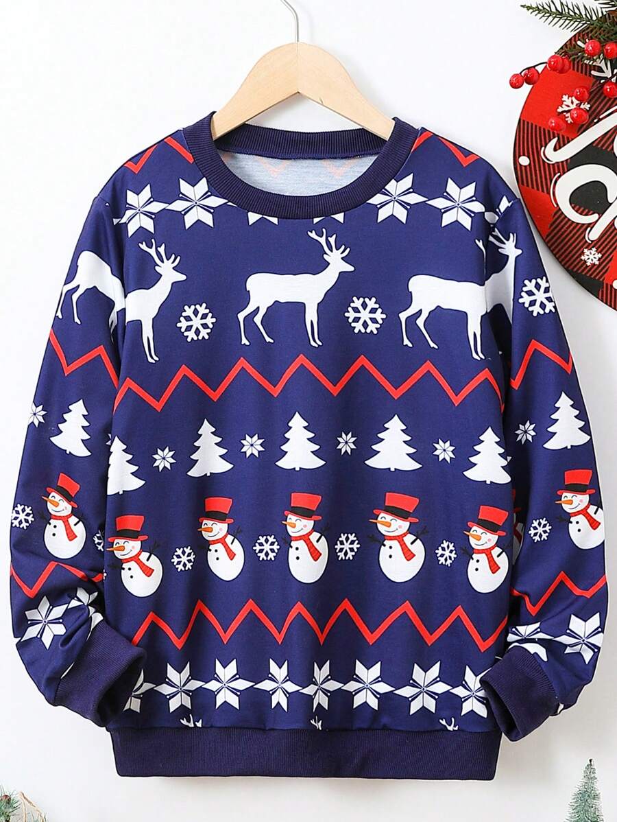 Tween Boy Christmas Print Sweatshirt - Blue - View 1