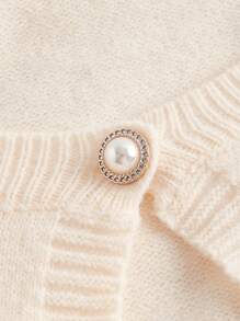 SHEIN MOD Thêu hoa Nút phía trước Áo len Mở - Màu be - Xem 4