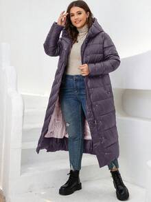 HaiLuoZi Plus Zip Up Hooded Padded Coat - Purple - View 4