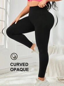 SHEIN Sports 大碼四種字母圖案收復臀部控制運動打底褲 - 黑色 - 查看 6