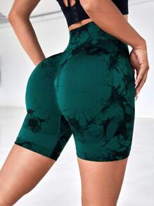 SHEIN Sports 3pcs Tie Dye Wideband Waist Sports ShortsWomen Sweat Short, Gym Short, Biker Short