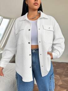 SHEIN EZwear 大碼翻蓋口袋落肩袖絎縫外套 - 白色 - 查看 4