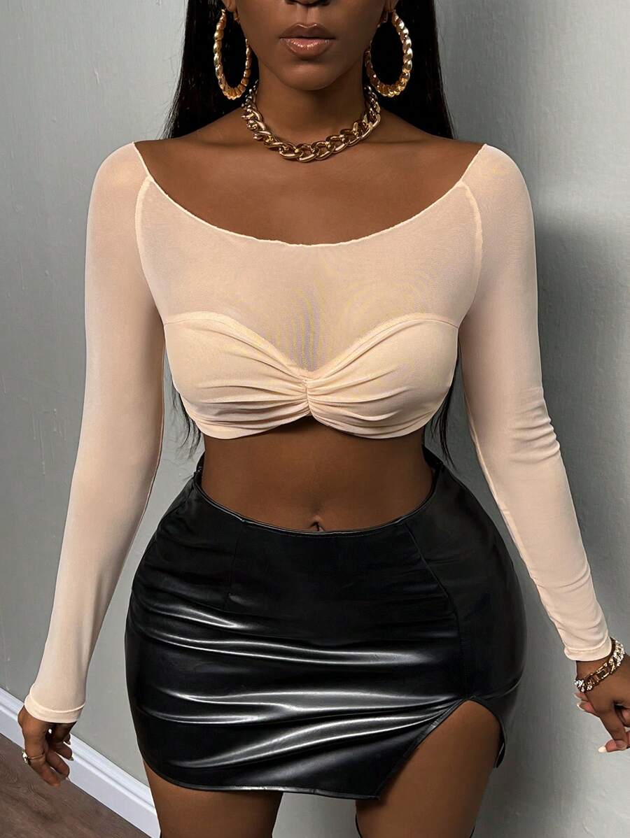 Slaydiva Top crop fruncido delantero - Albaricoque - Ver 1