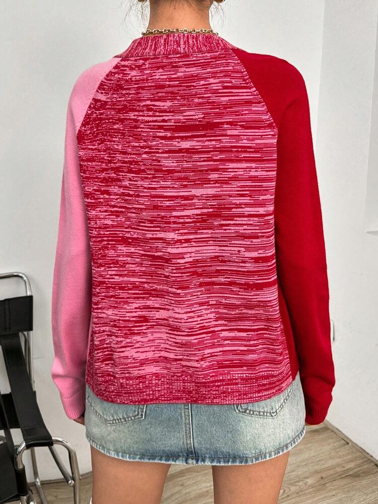 Two Tone Raglan Sleeve Button Front Cardigan
