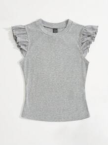 Soleia Ruffle Trim Rib-knit Tee - Grey - View 6