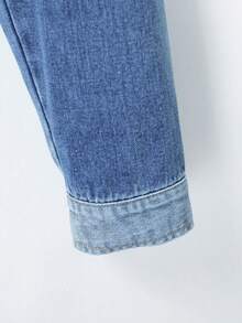 Teen Girl Two Tone Raw Hem Flap Pocket Denim Shirt Without Tee - Dark Wash - View 3