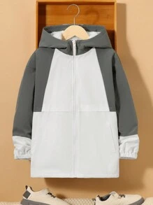 SHEIN Cậu bé Tween Khối màu Lót nhiệt Áo trùm đầu - Nhiều màu - Xem 7