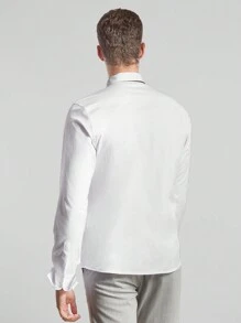 RueChic Áo sơ mi nam cài nút phía trước có cà vạt - trắng - Xem 4