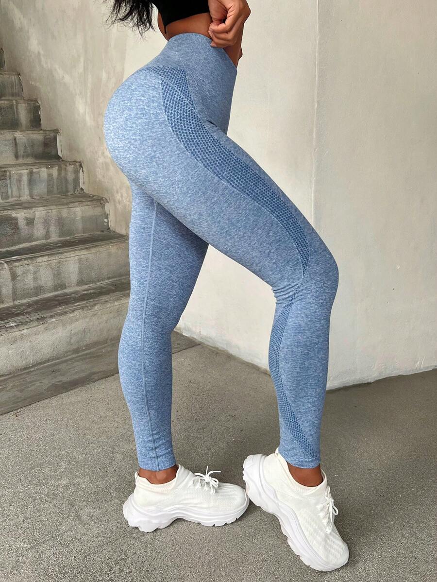 無縫寬腰帶運動打底褲 - 霧霾藍 - 查看 1