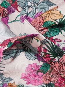 creationsbyanais Floral Print Sweetheart Neck Lantern Sleeve Crop Blouse - Multicolor - View 3