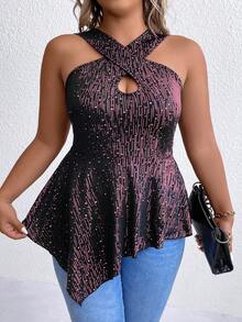 Celure Plus Crisscross Front Peplum Top - Pink - View 8